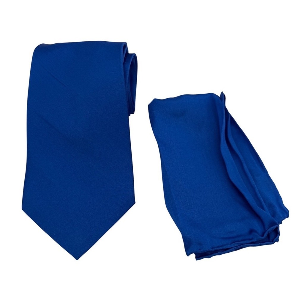 Steven Land Mens Royal Blue Solid Necktie and Pocket Square Set NWTs(TG23)